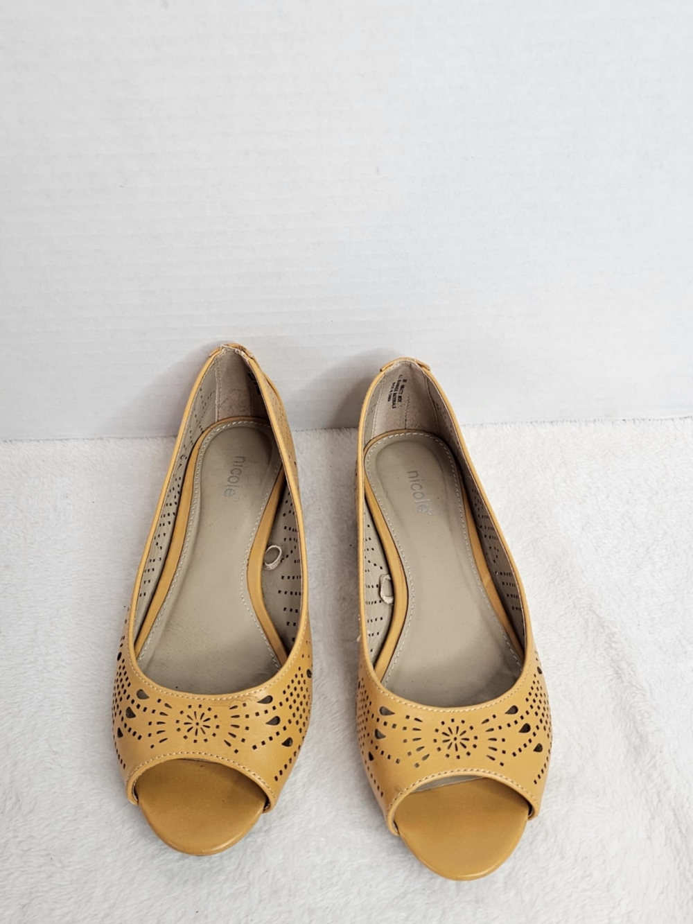 Nicole Women's Open-Toe Laser-Cut Flats in Mustard Yellow - Picture 13 of 13